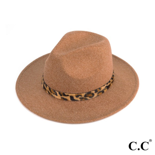 Vegan Felt Panama Hat With Leopard Trim Band - Cowtown Bling N Things