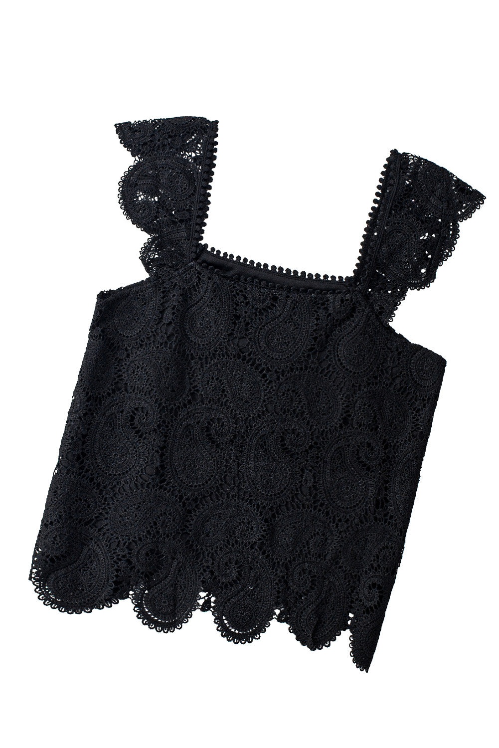 White Lace Crochet Ruffled Square Neck Tank Top - Cowtown Bling N Things