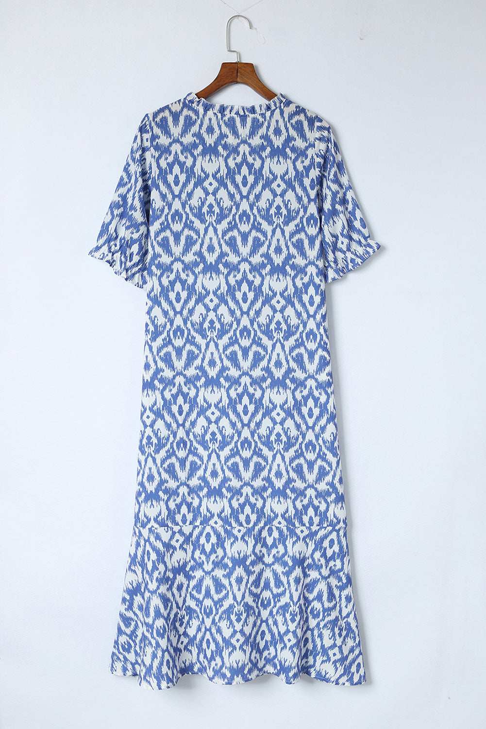 Sky Blue Geometric Print Casual V Neck Maxi Dress - Cowtown Bling N Things