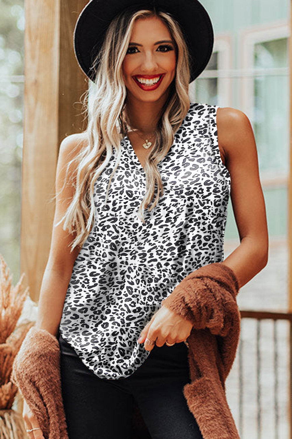 Cheetah V Neck Casual Tank Top for Women - Cowtown Bling N Things