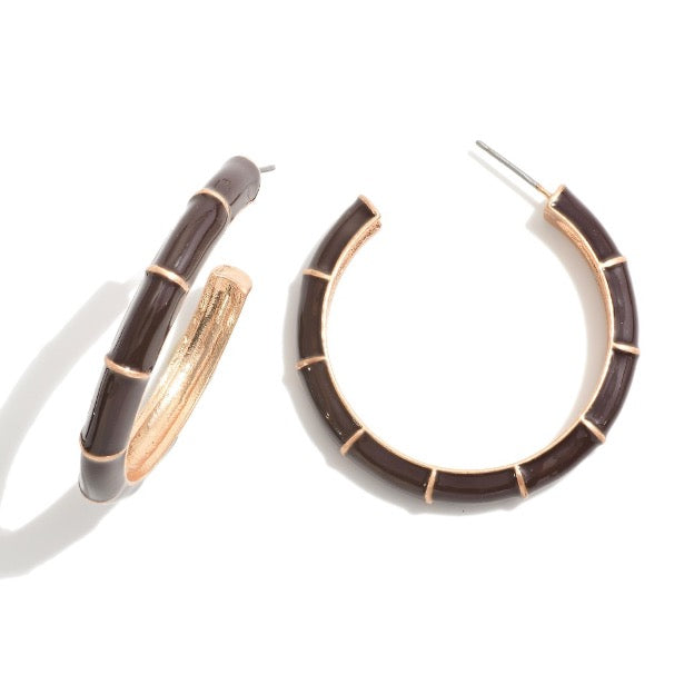 Segmented Enamel Metal Hoop Earrings. - Cowtown Bling N Things