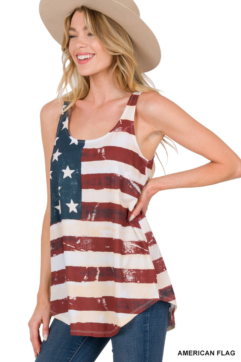 American Flag Print Sleeveless Top - Cowtown Bling N Things