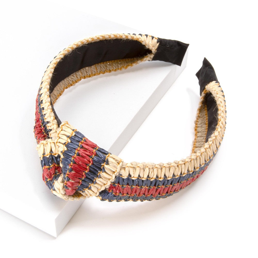 Stripe Knotted Straw Headband - Cowtown Bling N Things