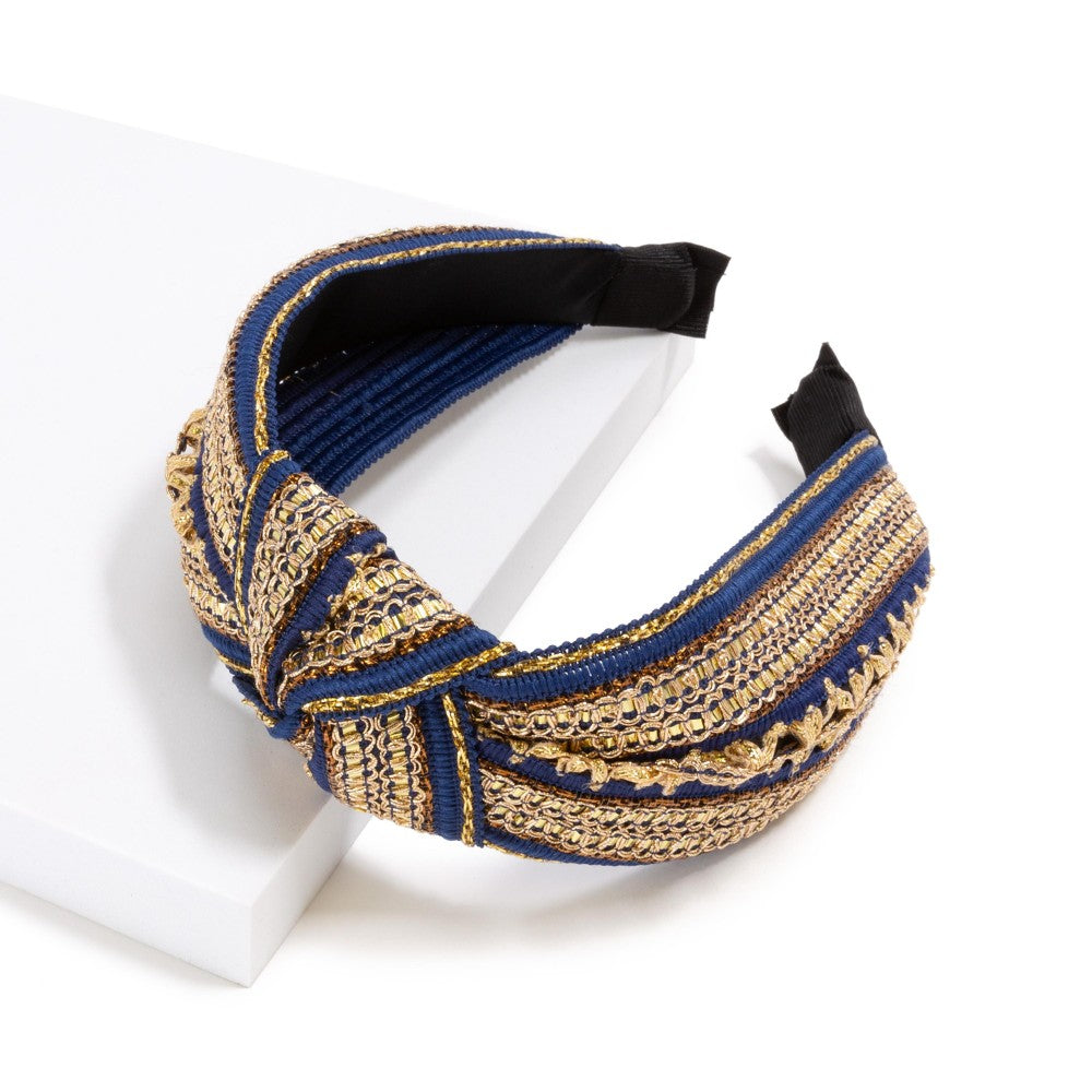 Multicolored Metallic Accented Headband With Top Knot Detail - Cowtown Bling N Things