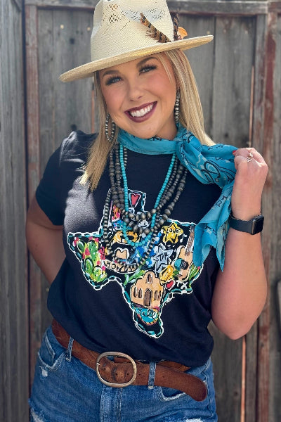 Callie Ann Stelter Texas Icons Tee – Hand-Painted Texas Pride Front Facing