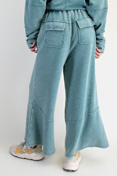 Easel textured mineral wash bellbottom lounge pants back view available at Cowtown Bling N Things.