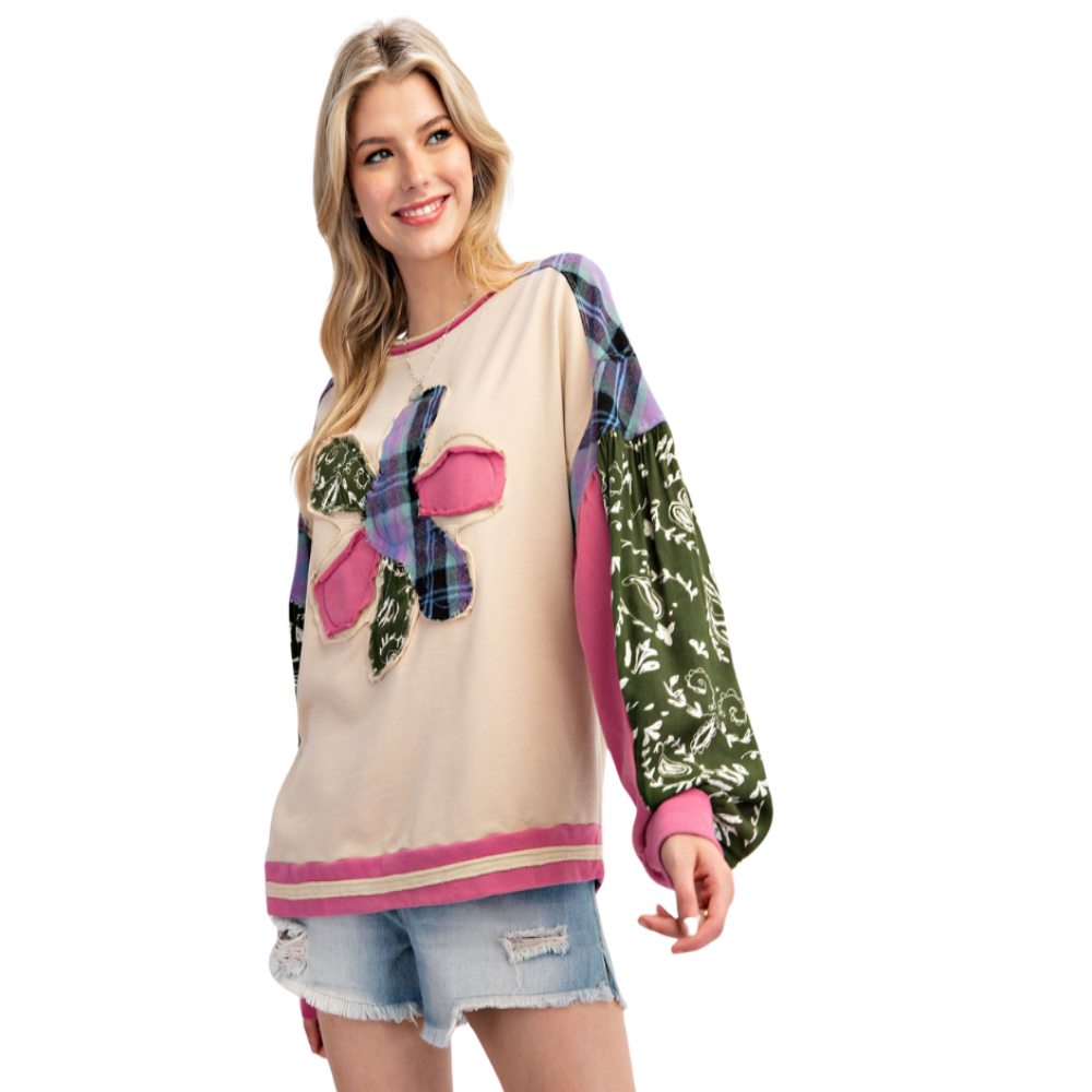 Easel| FLOWER PATCH MIX & MATCH SOFT WASHED CREW NECK TOP| S-L