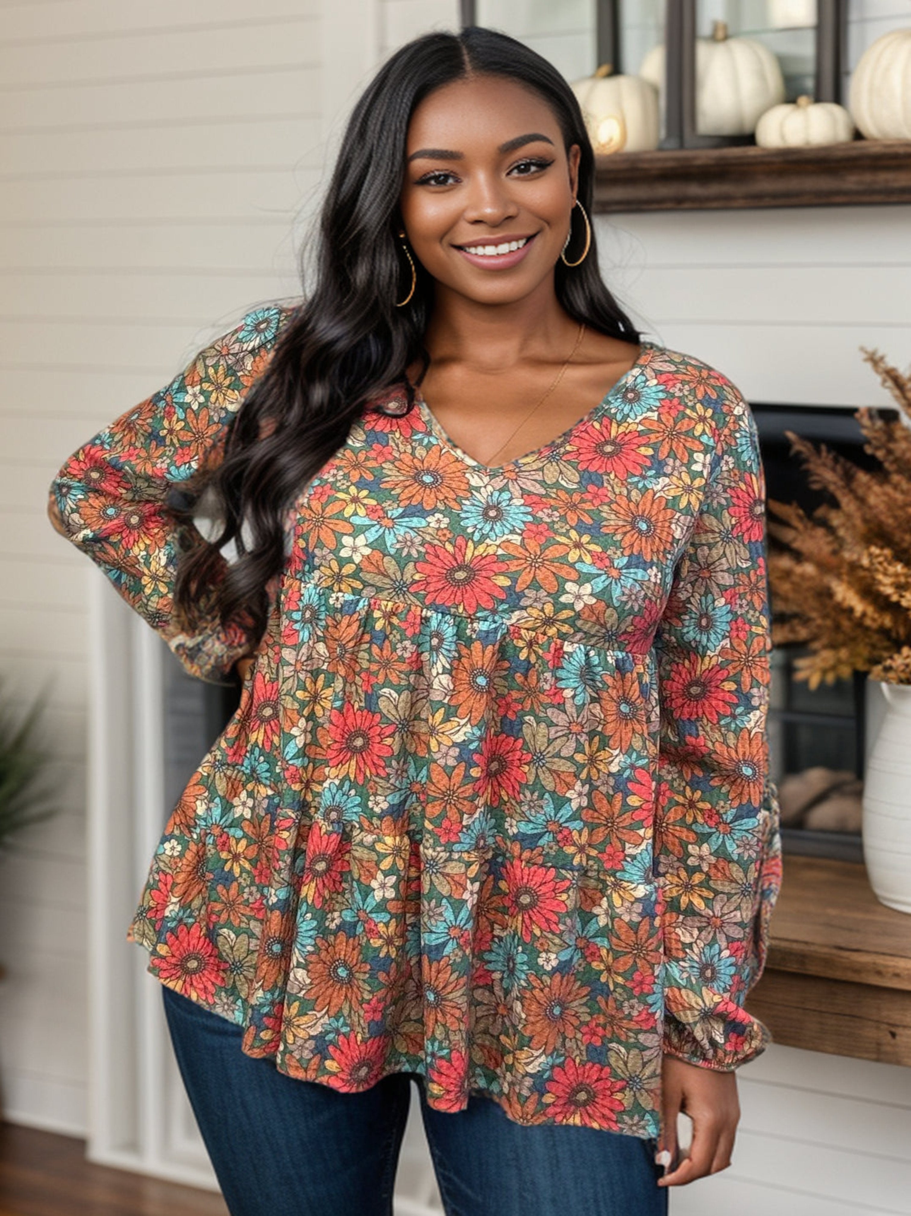 Freedom with Fall Floral - Waffle Knit