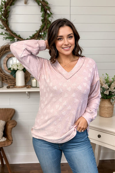 Heimish |Heart Stitch Pullover | Light Pink | S-3XL