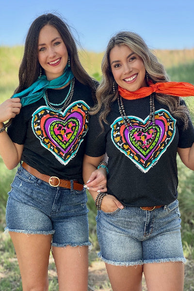 Callie Ann Stelter Leopard Heart Crew Neck Tee