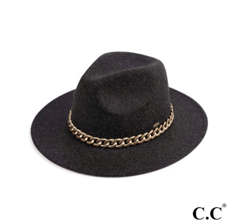 Vegan Felt Panama Brim Hat With Lightweight Chain - Cowtown Bling N Things