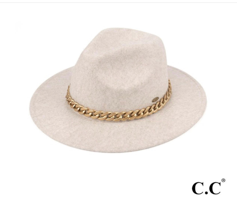 Vegan Felt Panama Brim Hat With Lightweight Chain - Cowtown Bling N Things