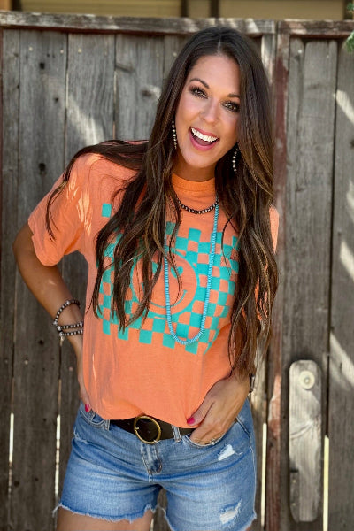 Texas True Threads | Smiley Face| Turquoise Puff Ink | XS-3XL