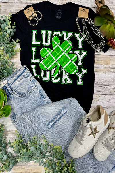 Texas True Threads |Lucky Repeat in Green & White | Tee & Sweatshirt | Black | XS-3XL