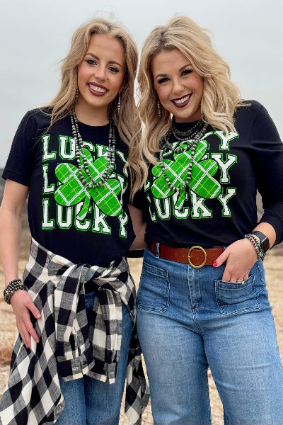 Texas True Threads |Lucky Repeat in Green & White | Tee & Sweatshirt | Black | XS-3XL