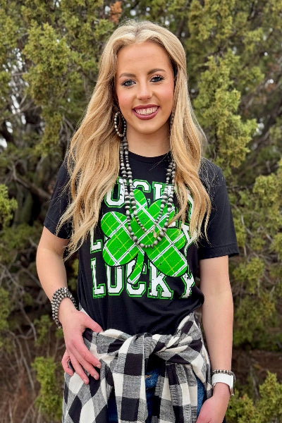 Texas True Threads |Lucky Repeat in Green & White | Tee & Sweatshirt | Black | XS-3XL