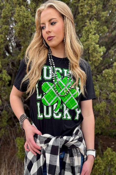 Texas True Threads |Lucky Repeat in Green & White | Tee & Sweatshirt | Black | XS-3XL