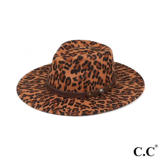 Leopard Pattern Panama Vegan Felt Hat - Cowtown Bling N Things