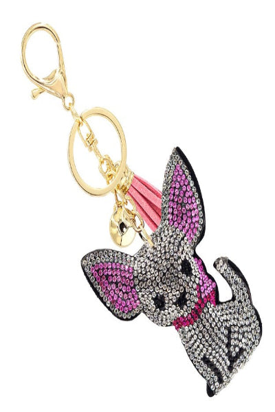 Rhinestone Studded Dog Keychain With Tassel - Cowtown Bling N Things