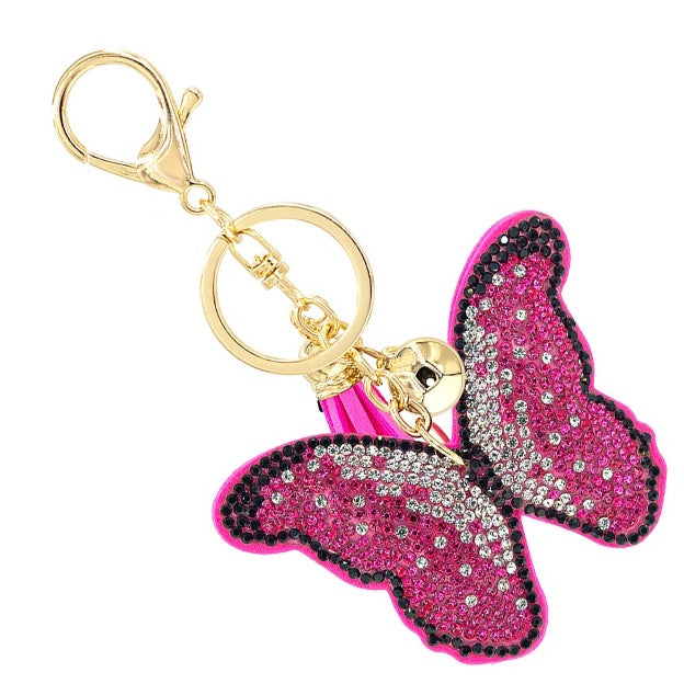 Rhinestone Studded Butterfly Keychain With Tassel - Cowtown Bling N Things
