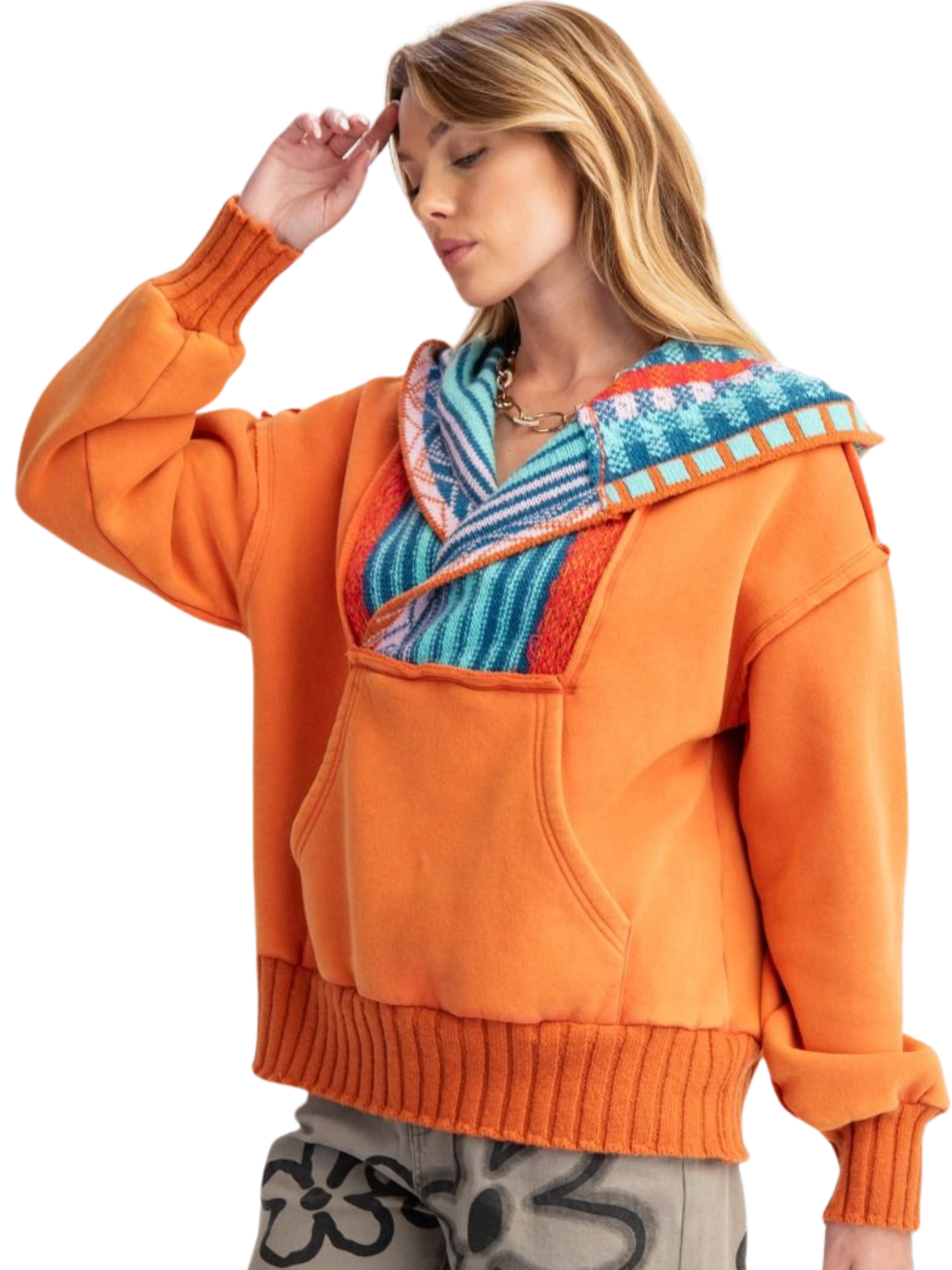 Easel| Washed Multi Color Thread Sweater Pullover| S-L