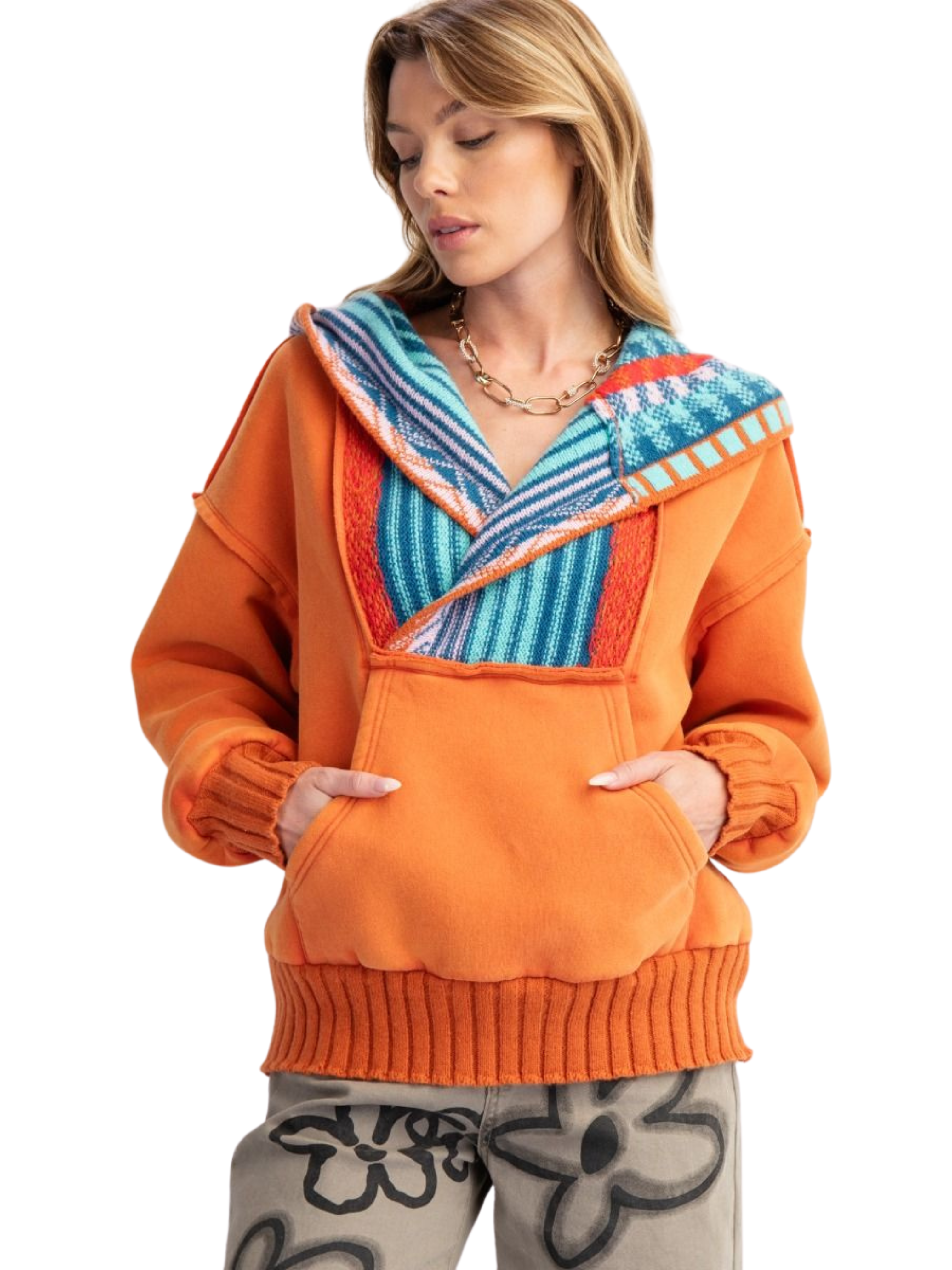 Easel| Washed Multi Color Thread Sweater Pullover| S-L