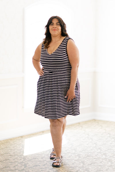 Sail Away Dress by White Birch – Set Sail in Style! Plus model front facing