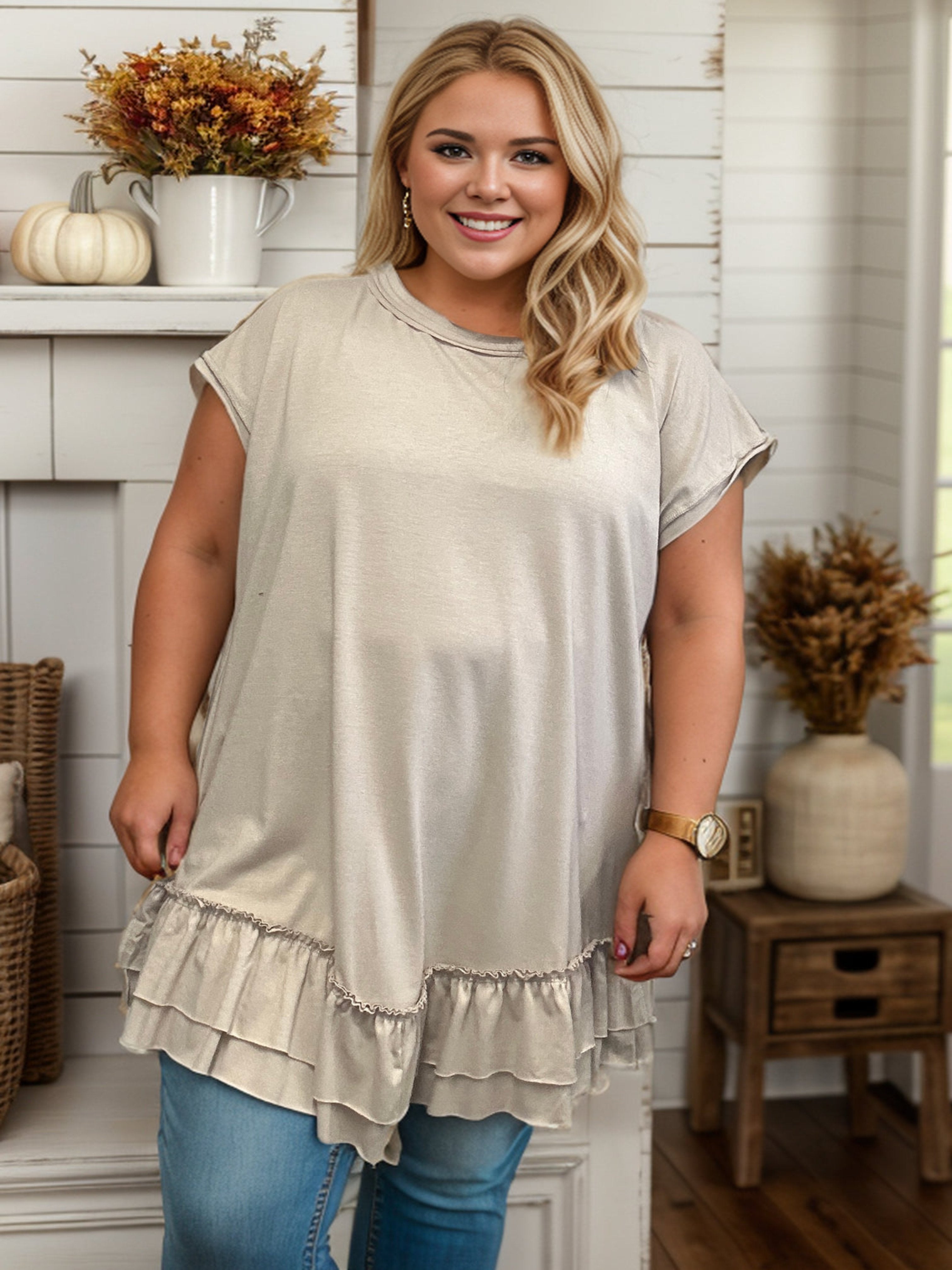 Sharona - Latte Ruffle Tunic