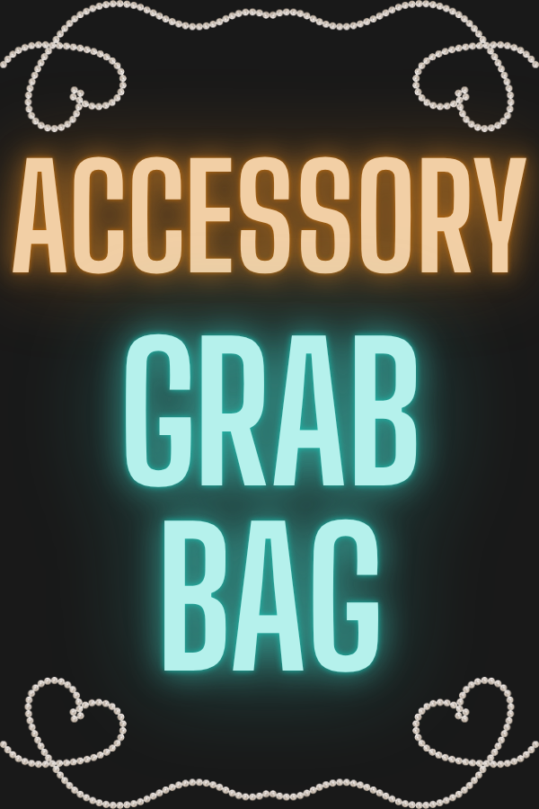 Neon sign with 'Accessory Grab Bag' text on a black background