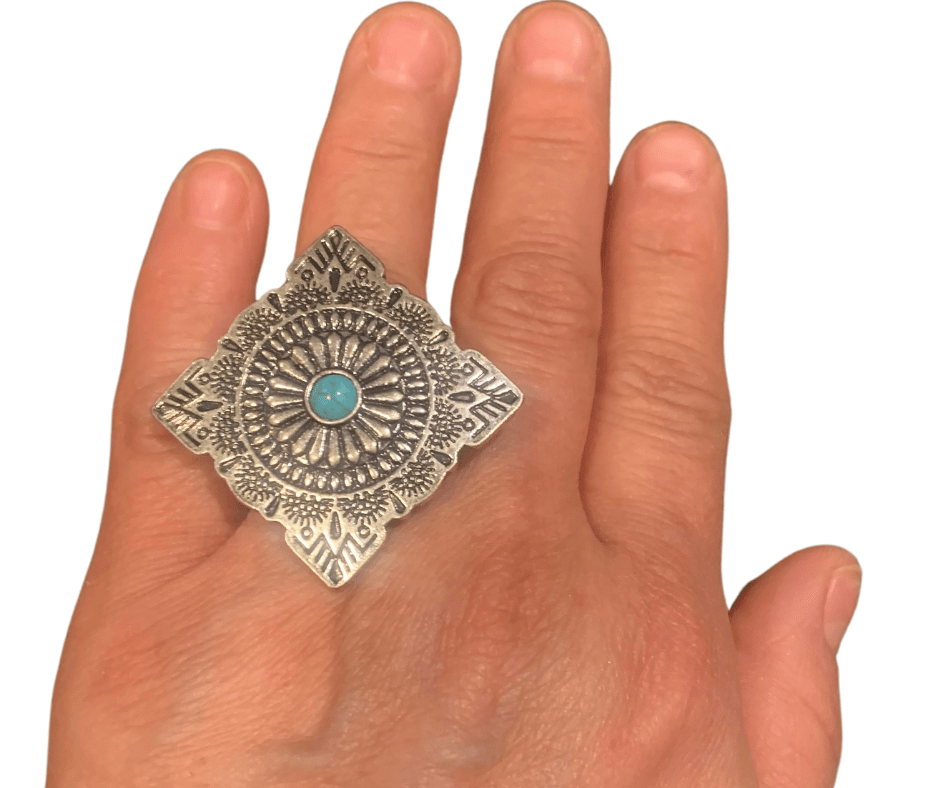 Amarillo Stretchy Ring Howlite Turquoise Accent - Cowtown Bling N Things