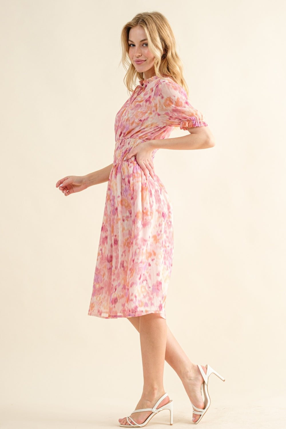 And The Why Full Size Smocked Waist Printed Midi Dress - Cowtown Bling N Things