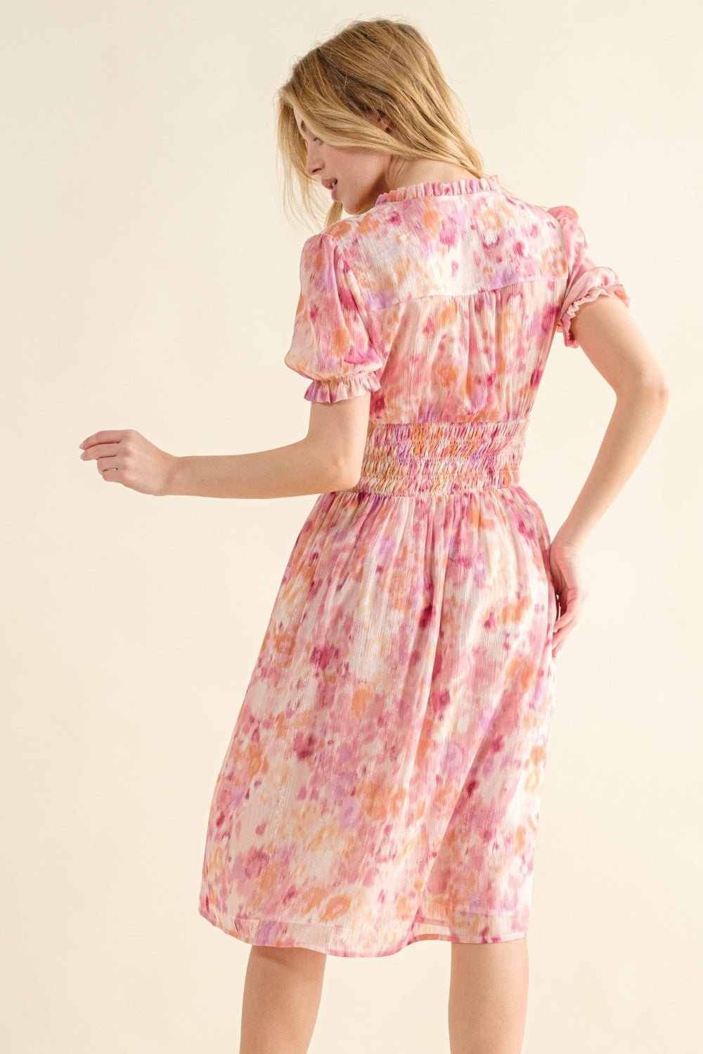 And The Why Full Size Smocked Waist Printed Midi Dress - Cowtown Bling N Things