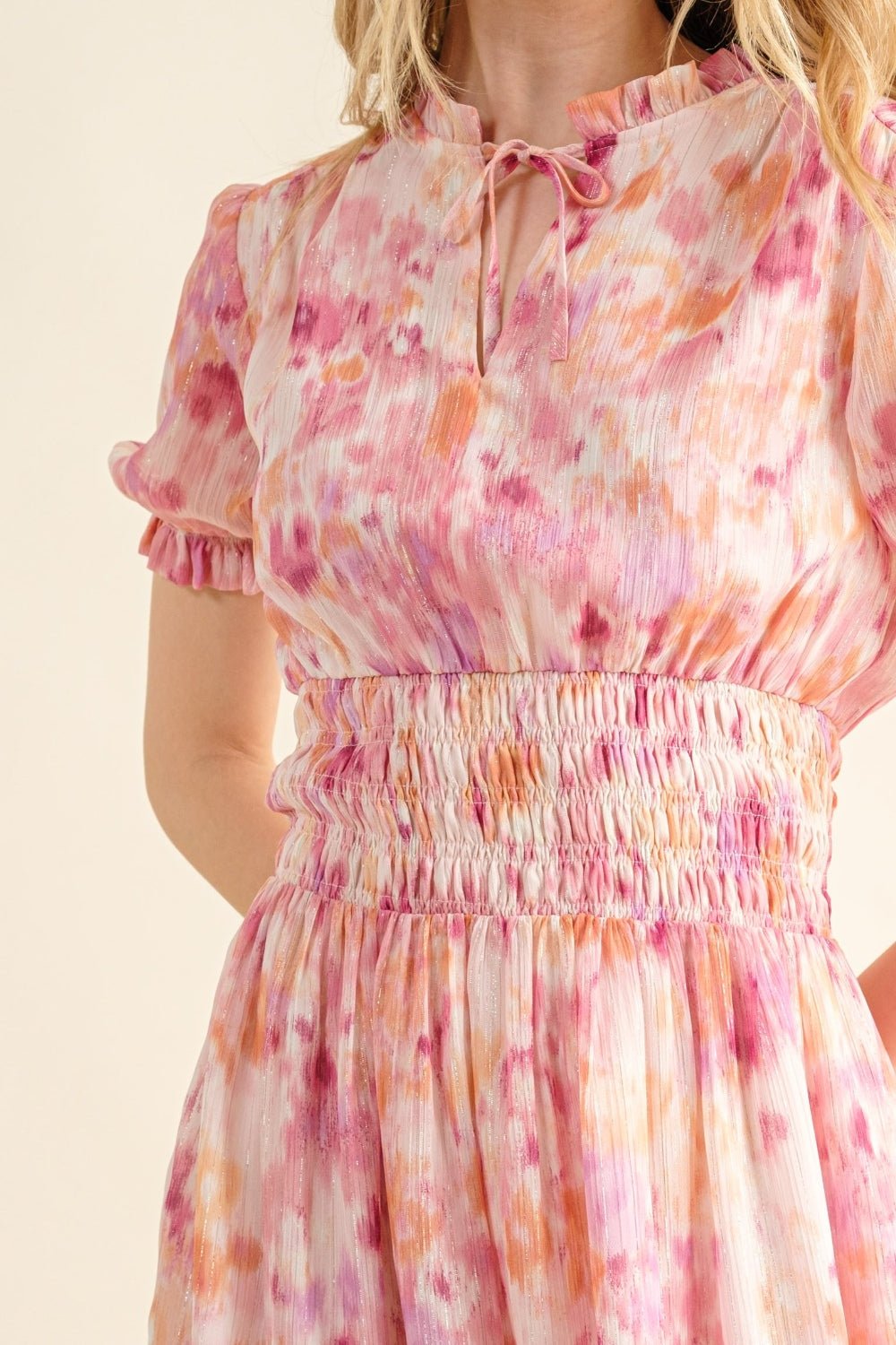 And The Why Full Size Smocked Waist Printed Midi Dress - Cowtown Bling N Things