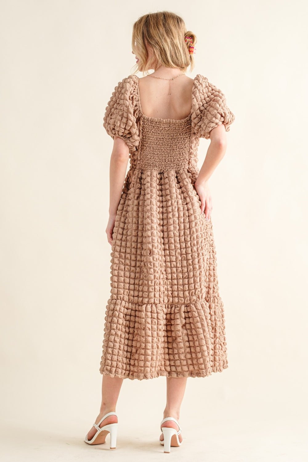 And The Why Full Size Square Neck Puff Sleeve Dress - Cowtown Bling N Things