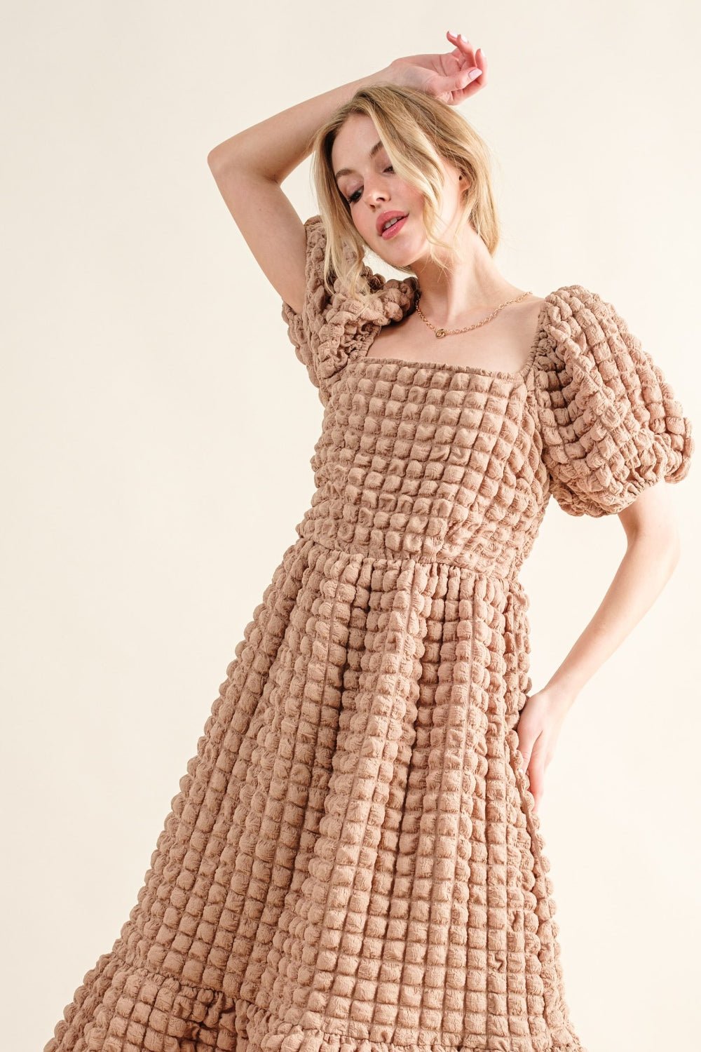 And The Why Full Size Square Neck Puff Sleeve Dress - Cowtown Bling N Things