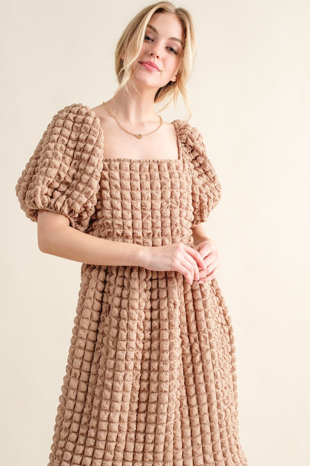 And The Why Full Size Square Neck Puff Sleeve Dress - Cowtown Bling N Things