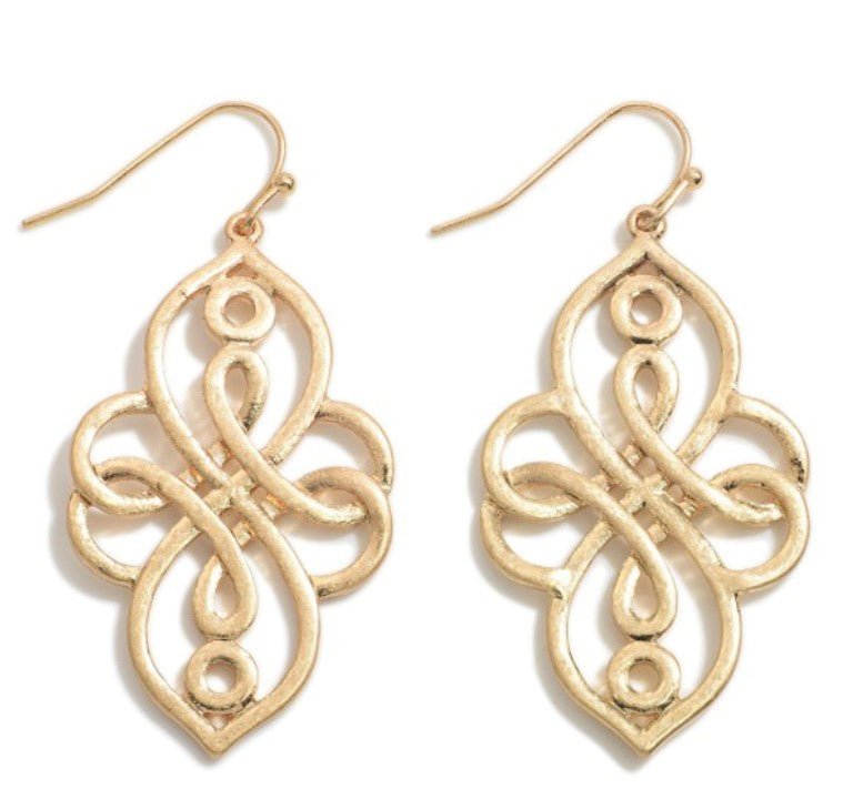 Arabesque Cross Gold Tone Swirl Drop Earrings - Cowtown Bling N Things