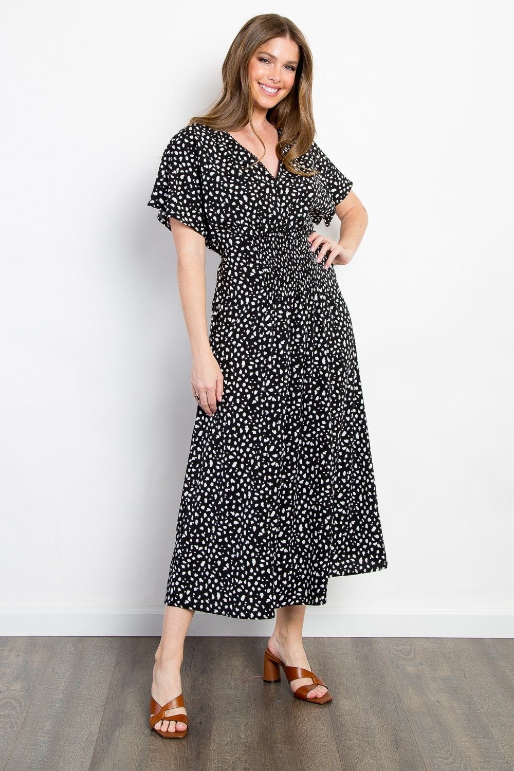 Be Stage Full Size Printed Smocked Waist Dress - Cowtown Bling N Things