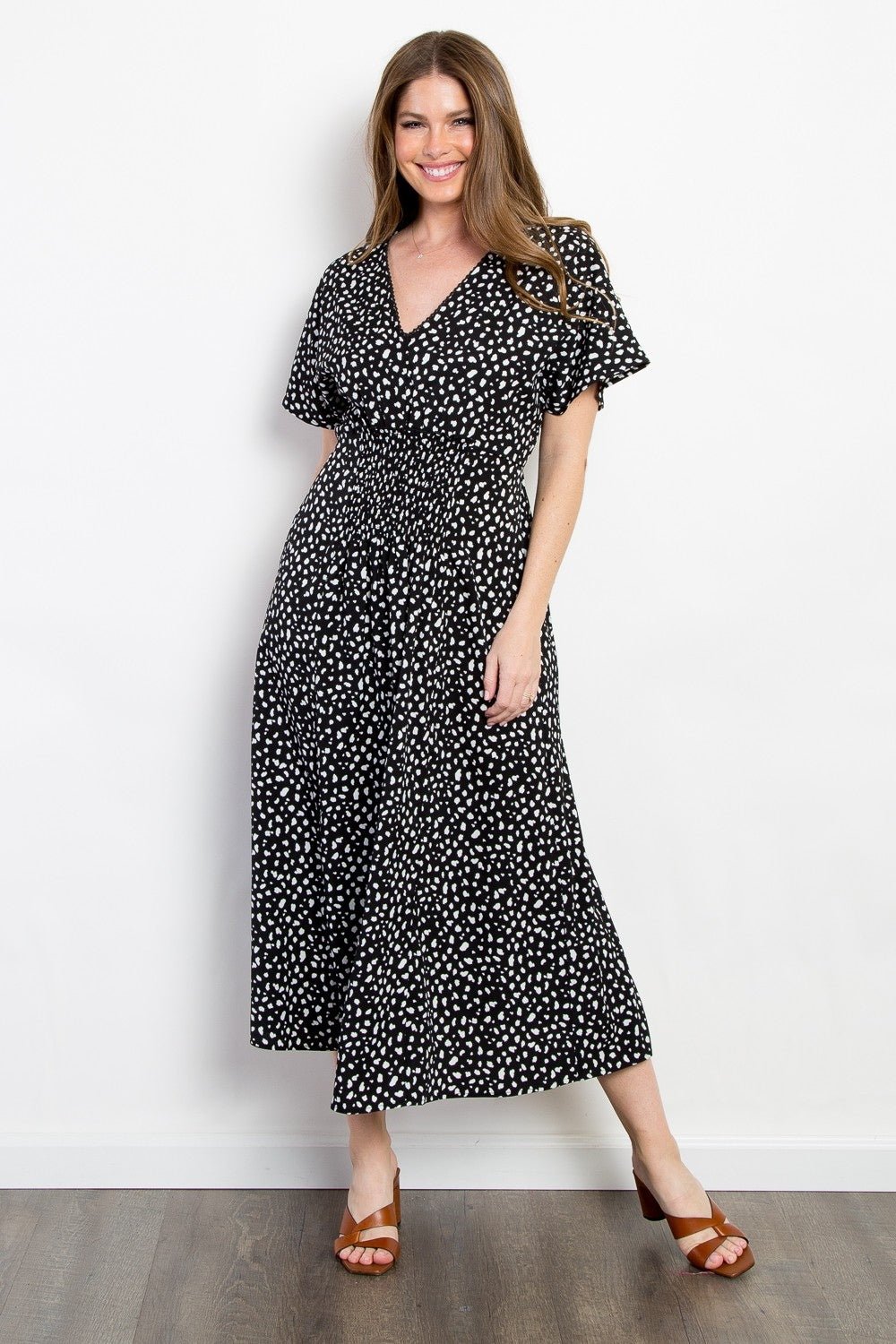Be Stage Full Size Printed Smocked Waist Dress - Cowtown Bling N Things