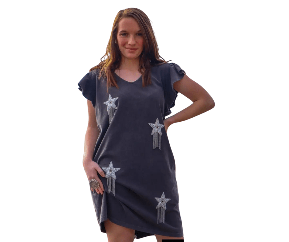 Big Star Acid Wash Flutter Sleeve Dress - Cowtown Bling N Things