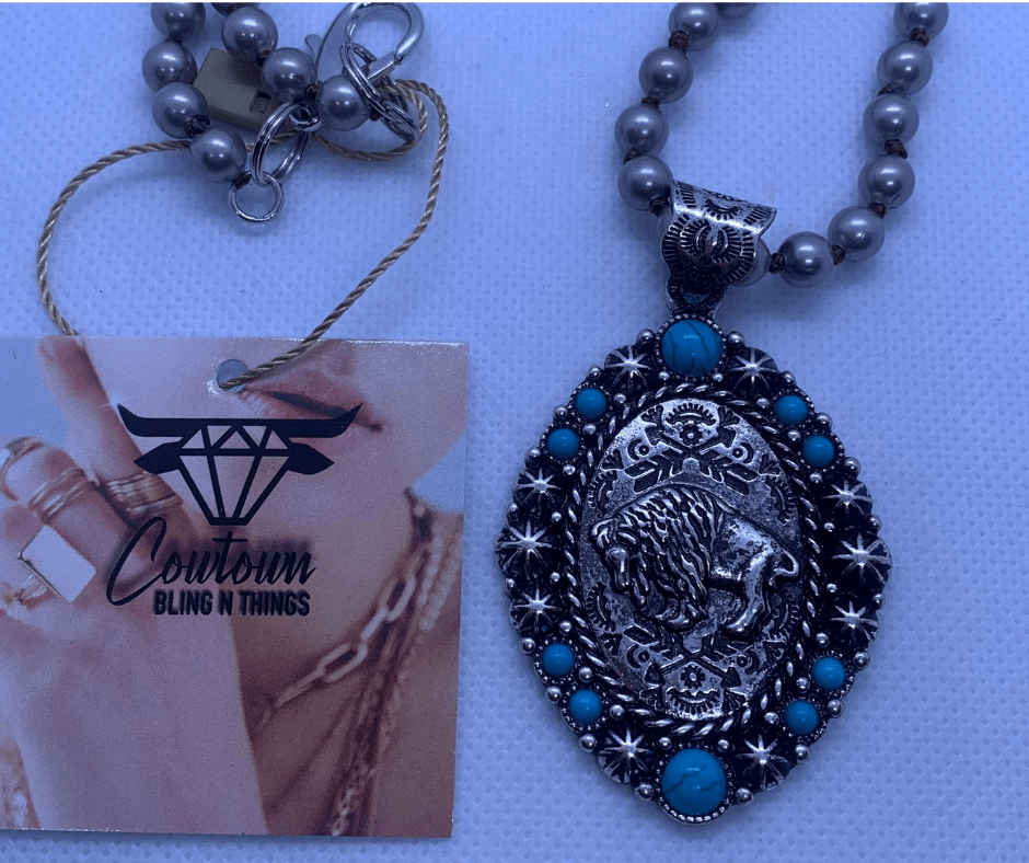Bison with Turquoise Accent Necklace - Cowtown Bling N Things