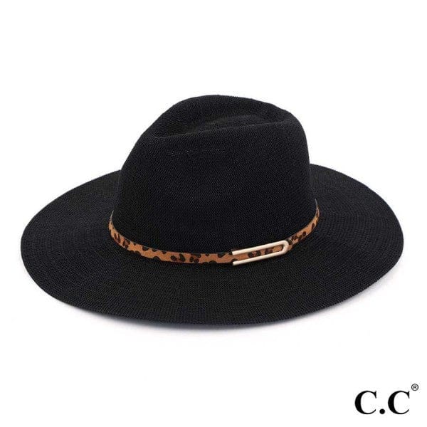 Knitted Panama Hat With Fancy Buckle in Leopard Trim Band - Cowtown Bling N Things