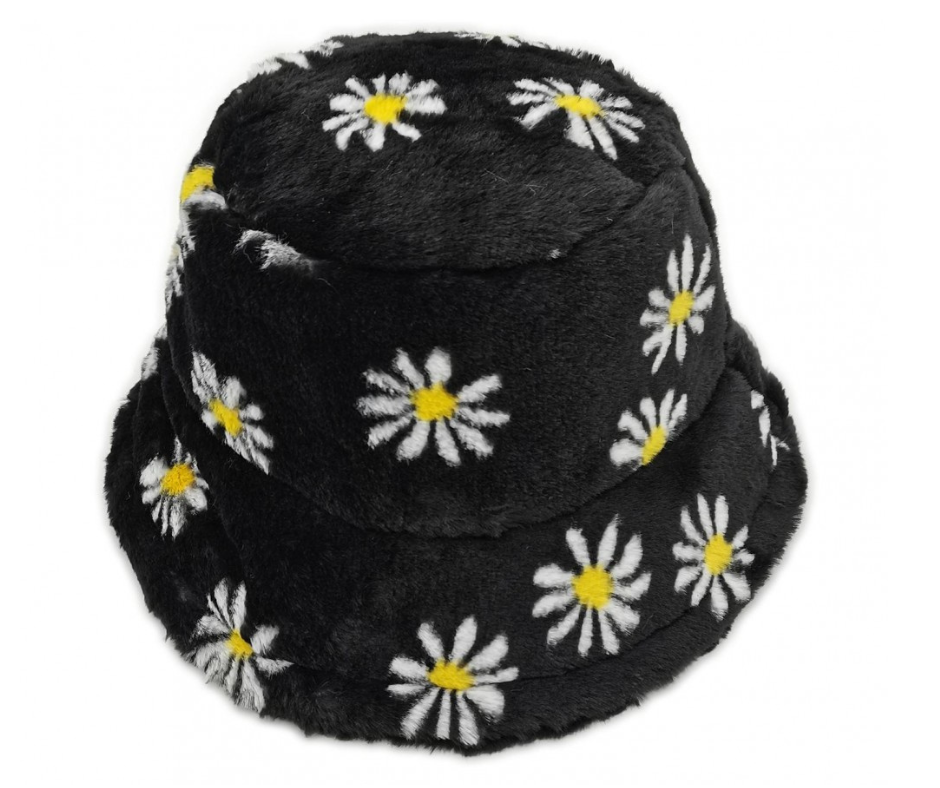 Faux Fur Floral Print Bucket Hat - Cowtown Bling N Things