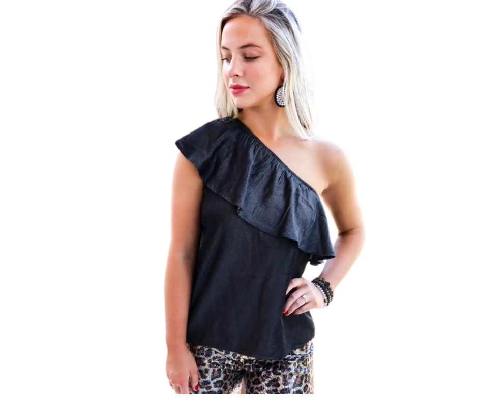 Off The Shoulder Chambray Top - Cowtown Bling N Things