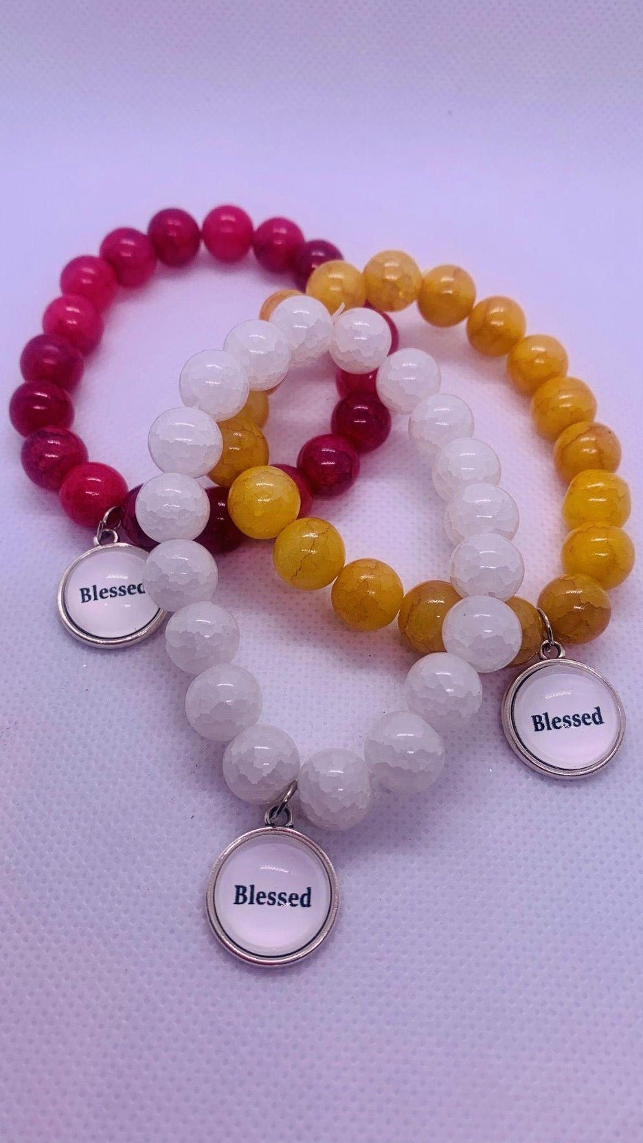 “Blessed” Charm Glass Bracelet - Cowtown Bling N Things