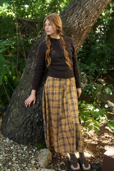 Blu Pepper Plaid High Waist Godet Midi Skirt | Boutique Fall Skirt - Cowtown Bling N Things