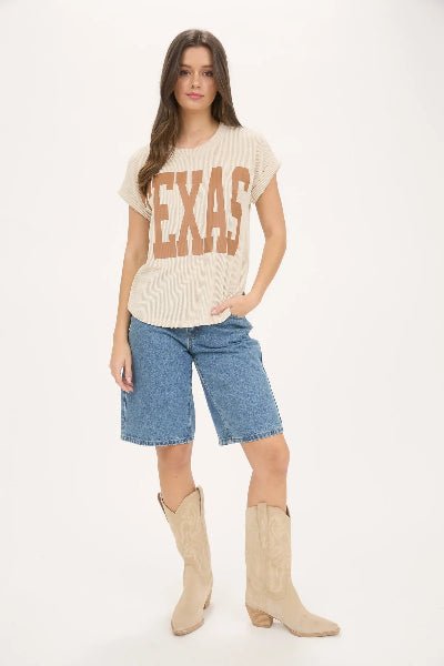 Blu Pepper Texas Short Sleeve Sweater Knit T-Shirt | Boutique Casual Knit Top - Cowtown Bling N Things
