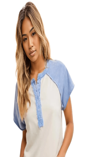 Bluivy| Half Button Front Baseball T-Shirt| Blue | S - L - Cowtown Bling N Things