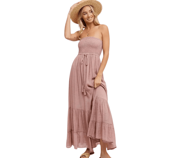 Bluivy Tiered Ruffle Strapless Maxi Dress Large
