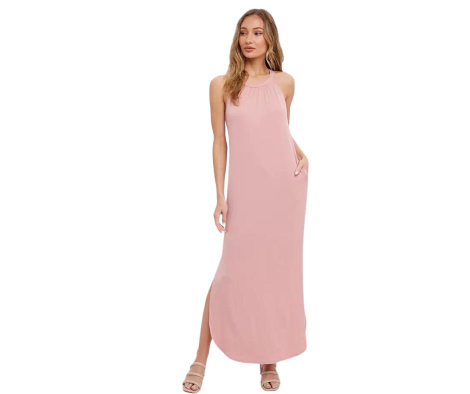 Bluivy Halter Neck Maxi Dress with Pocket